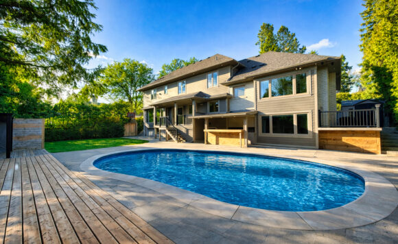 Backyard with pool at 1601 Venetia Drive Oakville featuring outdoor living space in Coronation Park South West Oakville
